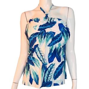 RACHEL‎ Rachel Roy Teal & Blue Tropical Print Halter Tankini Swimsuit Top